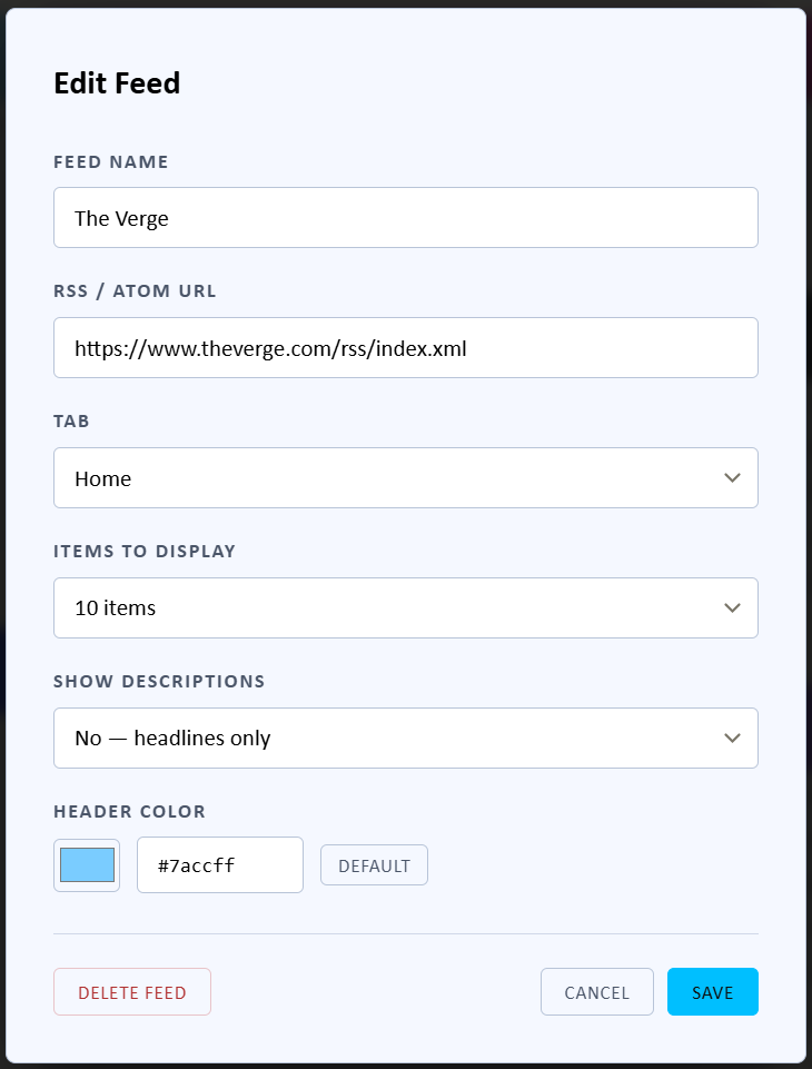 Edit Feed Dialog